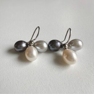 Sterling Silver Tri Color Natural freshwater Pearl Earrings